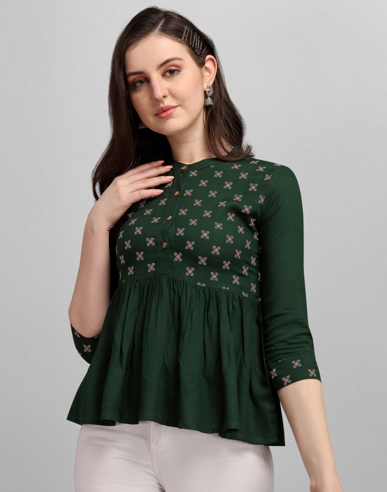 Dark Green Printed Top | Sudathi