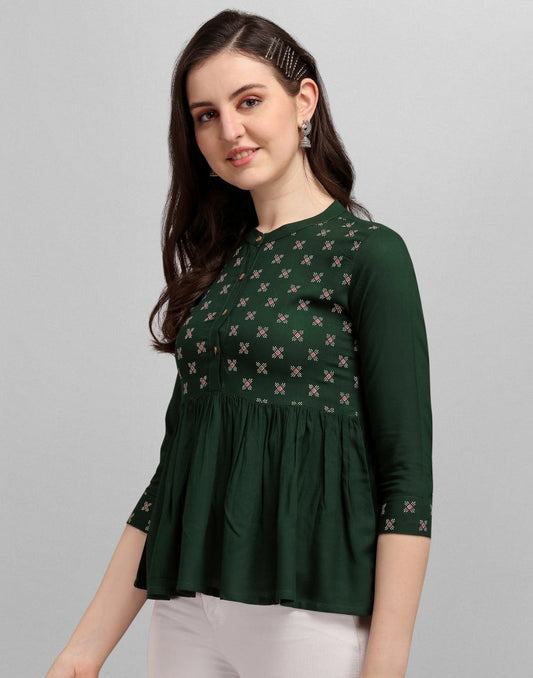 Dark Green Printed Top | Sudathi