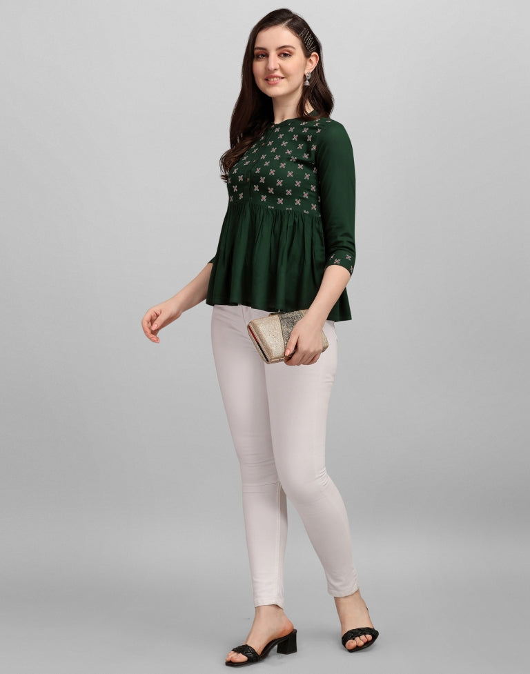 Dark Green Printed Top | Sudathi