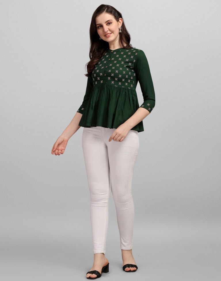 Dark Green Printed Top | Sudathi