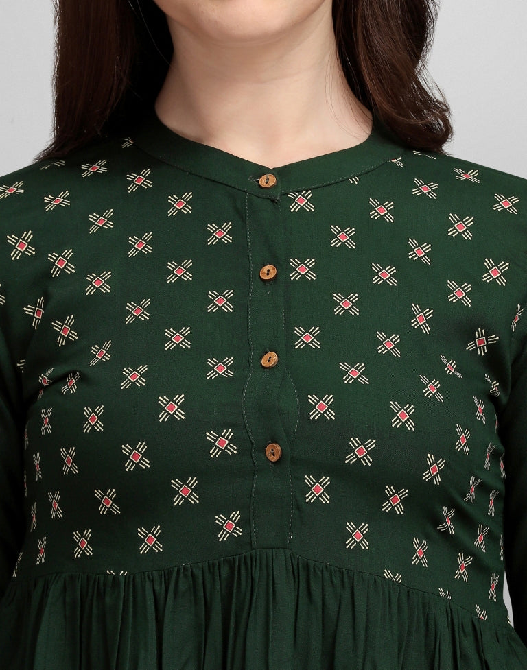 Dark Green Printed Top | Sudathi
