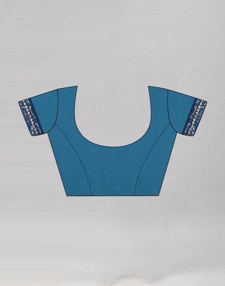 Teal Blue Organza Embroidered Saree | Leemboodi