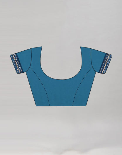 Teal Blue Organza Embroidered Saree | Leemboodi