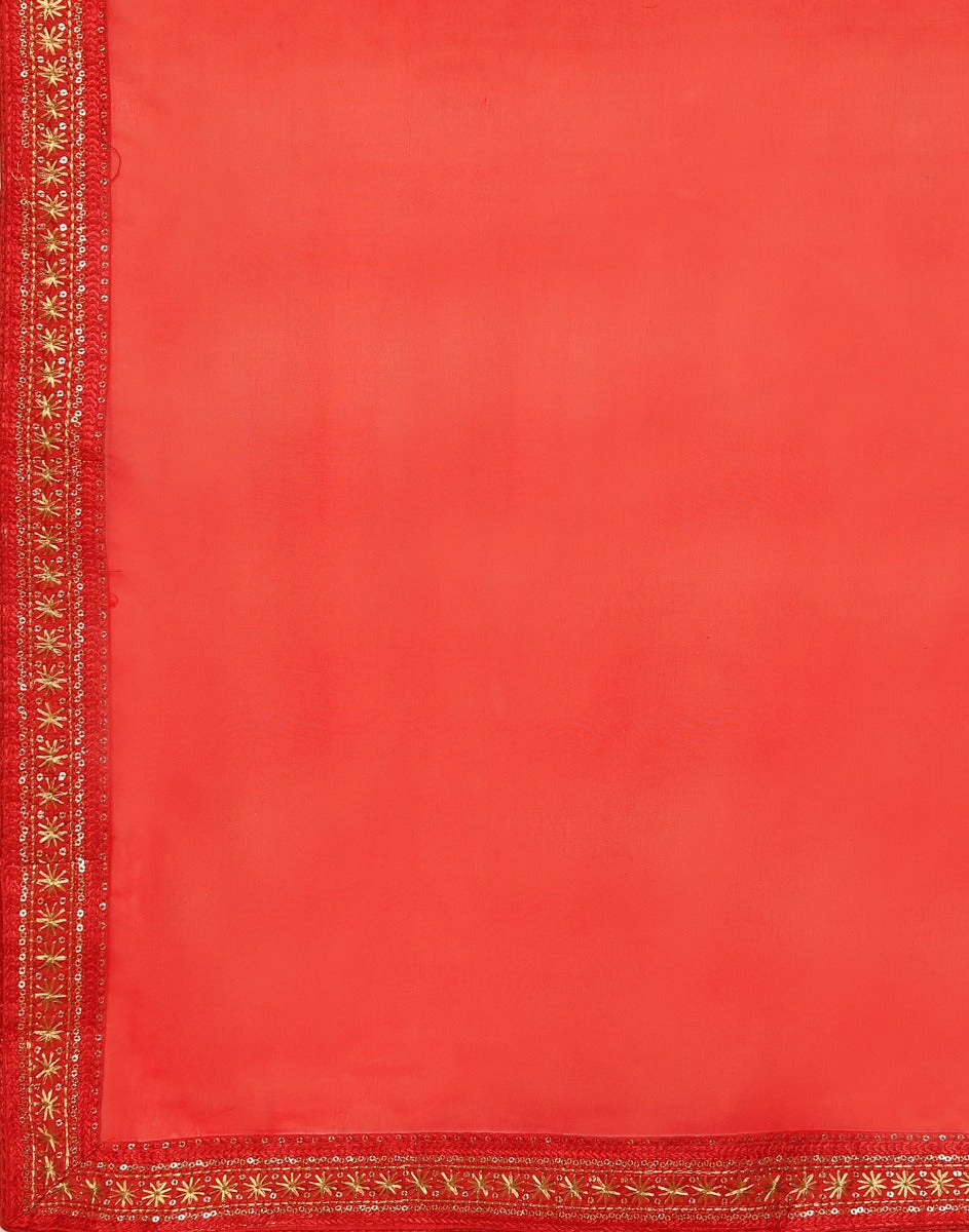 Red Organza Embroidered Saree | Leemboodi