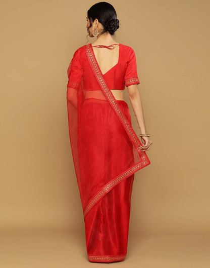 Red Organza Embroidered Saree | Leemboodi