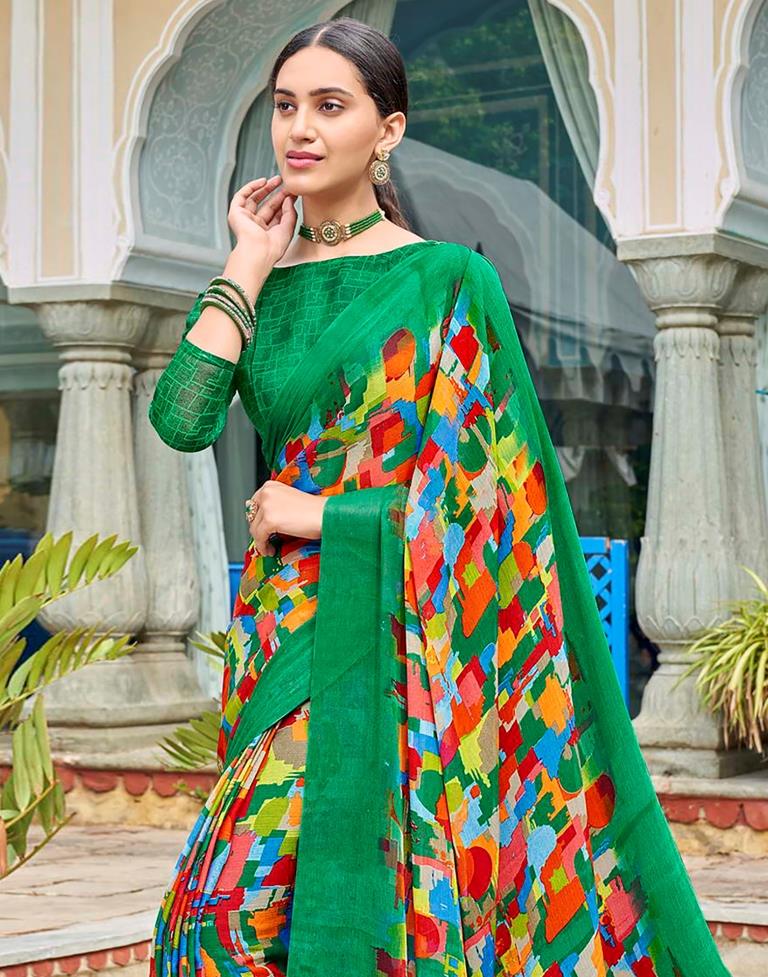 Multicolour Geometric Printed Saree | Leemboodi