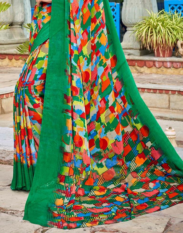 Multicolour Geometric Printed Saree | Leemboodi