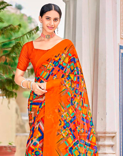Multicolour Geometric Printed Saree | Leemboodi