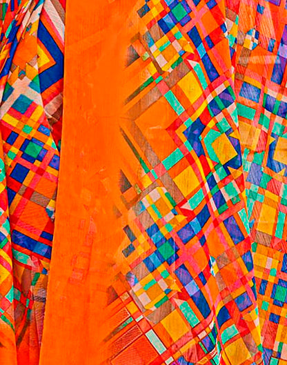 Multicolour Geometric Printed Saree | Leemboodi