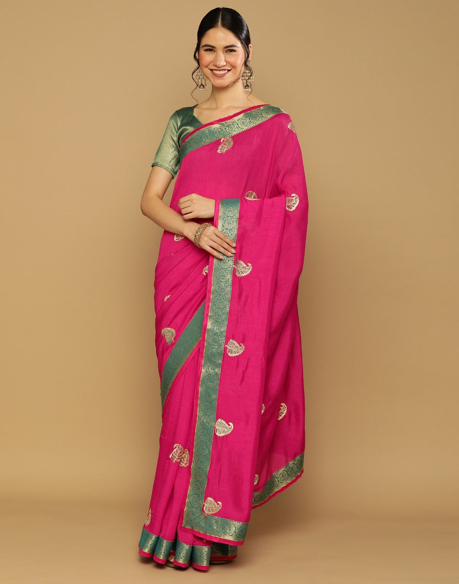 Pink Embroidered Saree | Leemboodi