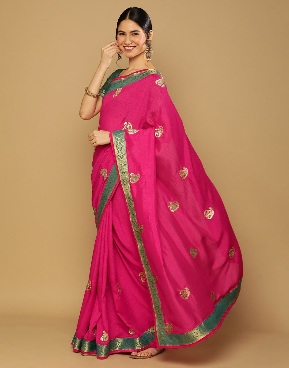 Pink Embroidered Saree | Leemboodi
