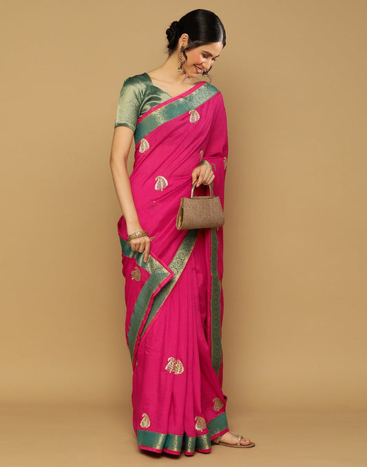 Pink Embroidered Saree | Leemboodi