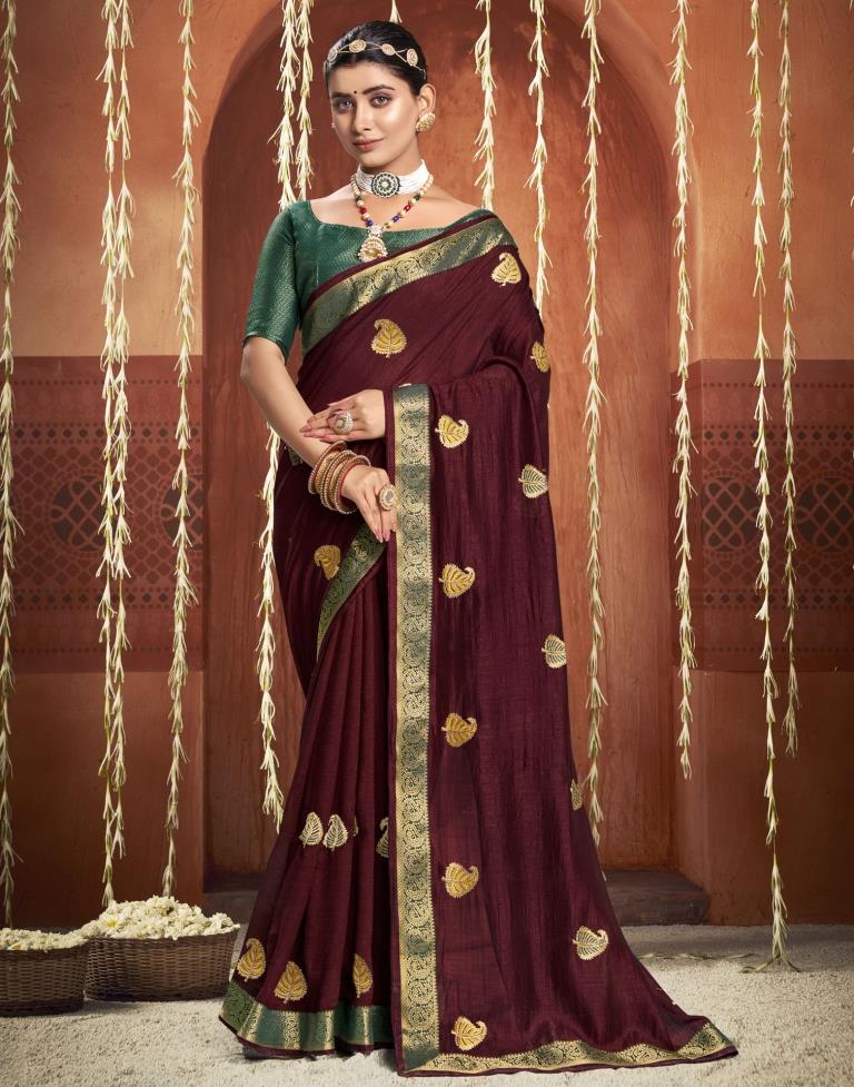 Brown Embroidered Saree | Leemboodi