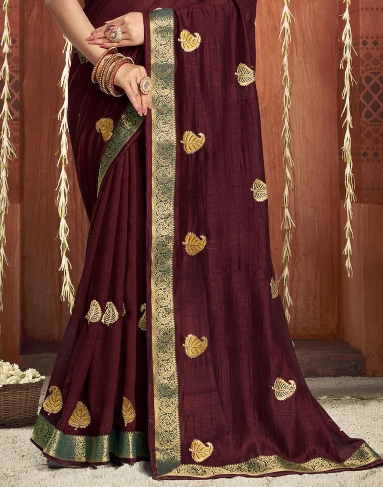 Brown Embroidered Saree | Leemboodi