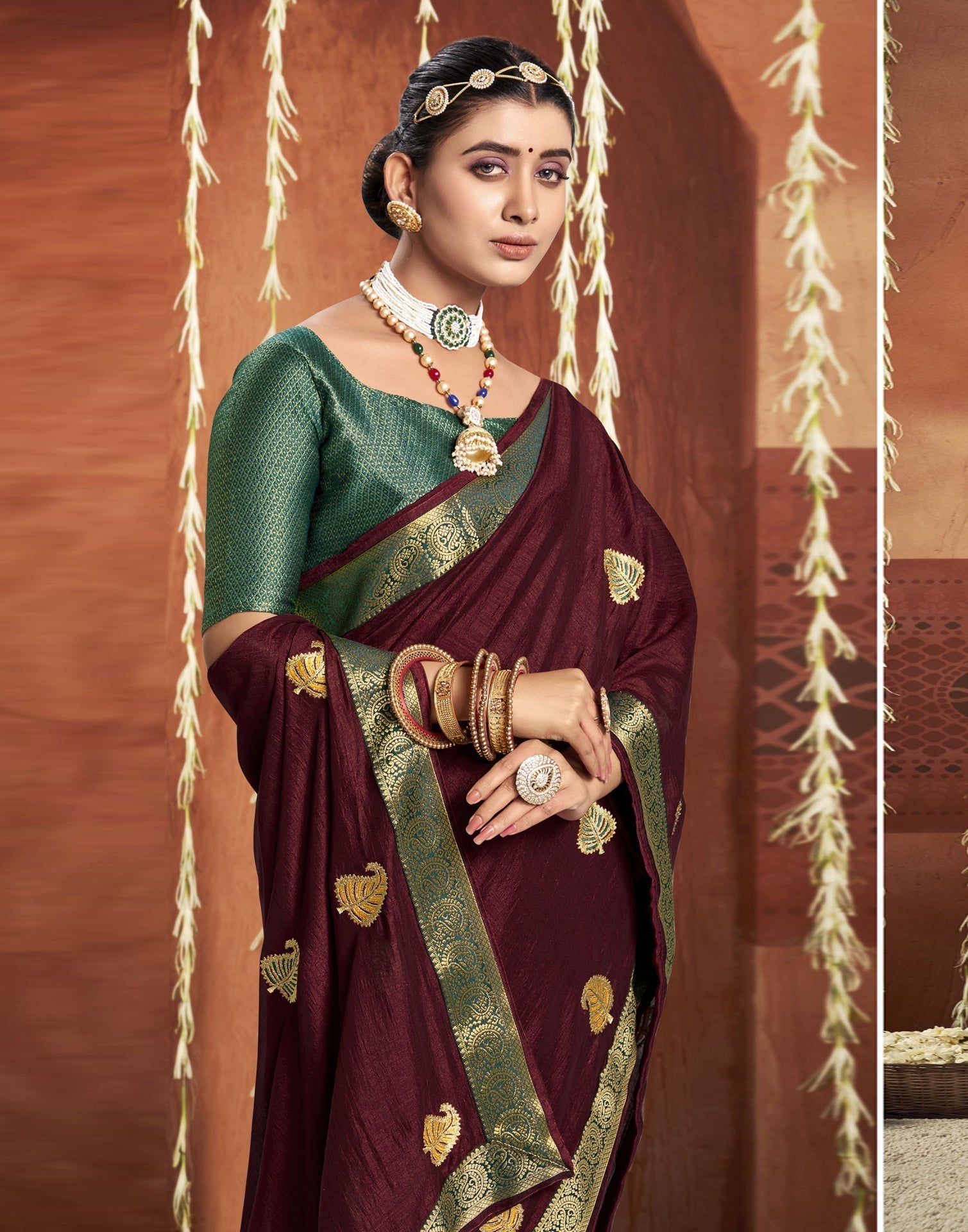 Brown Embroidered Saree | Leemboodi