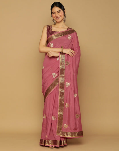 Dusty Pink Embroidered Saree | Leemboodi