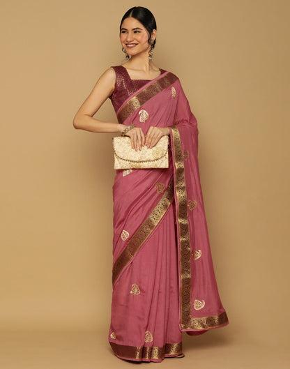 Dusty Pink Embroidered Saree | Leemboodi