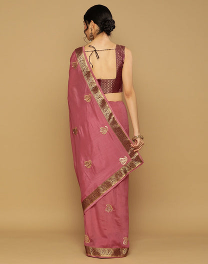Dusty Pink Embroidered Saree | Leemboodi