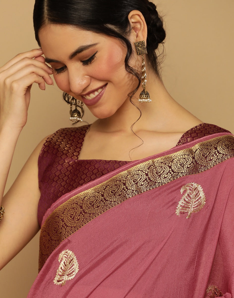 Dusty Pink Embroidered Saree | Leemboodi