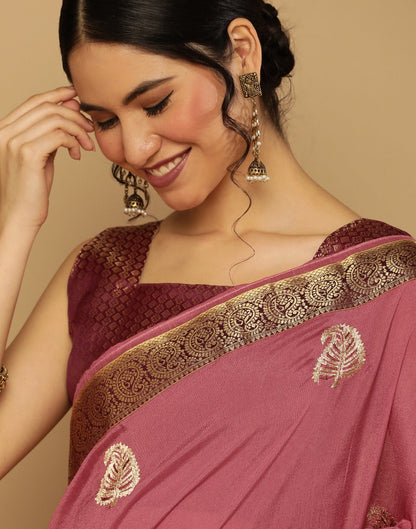Dusty Pink Embroidered Saree | Leemboodi