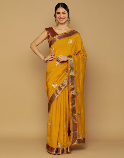Mustard Yellow Embroidered Saree | Leemboodi