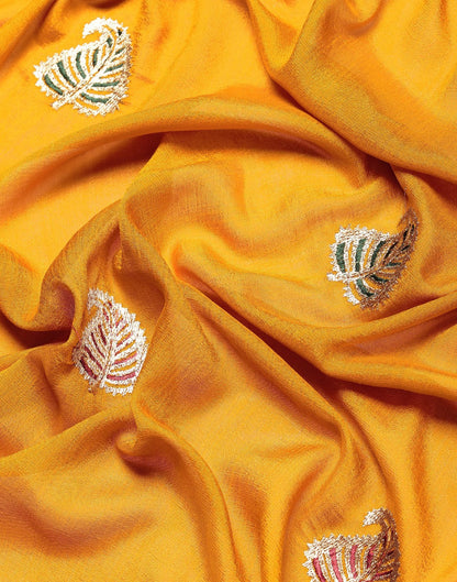 Mustard Yellow Embroidered Saree | Leemboodi