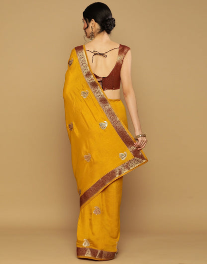 Mustard Yellow Embroidered Saree | Leemboodi