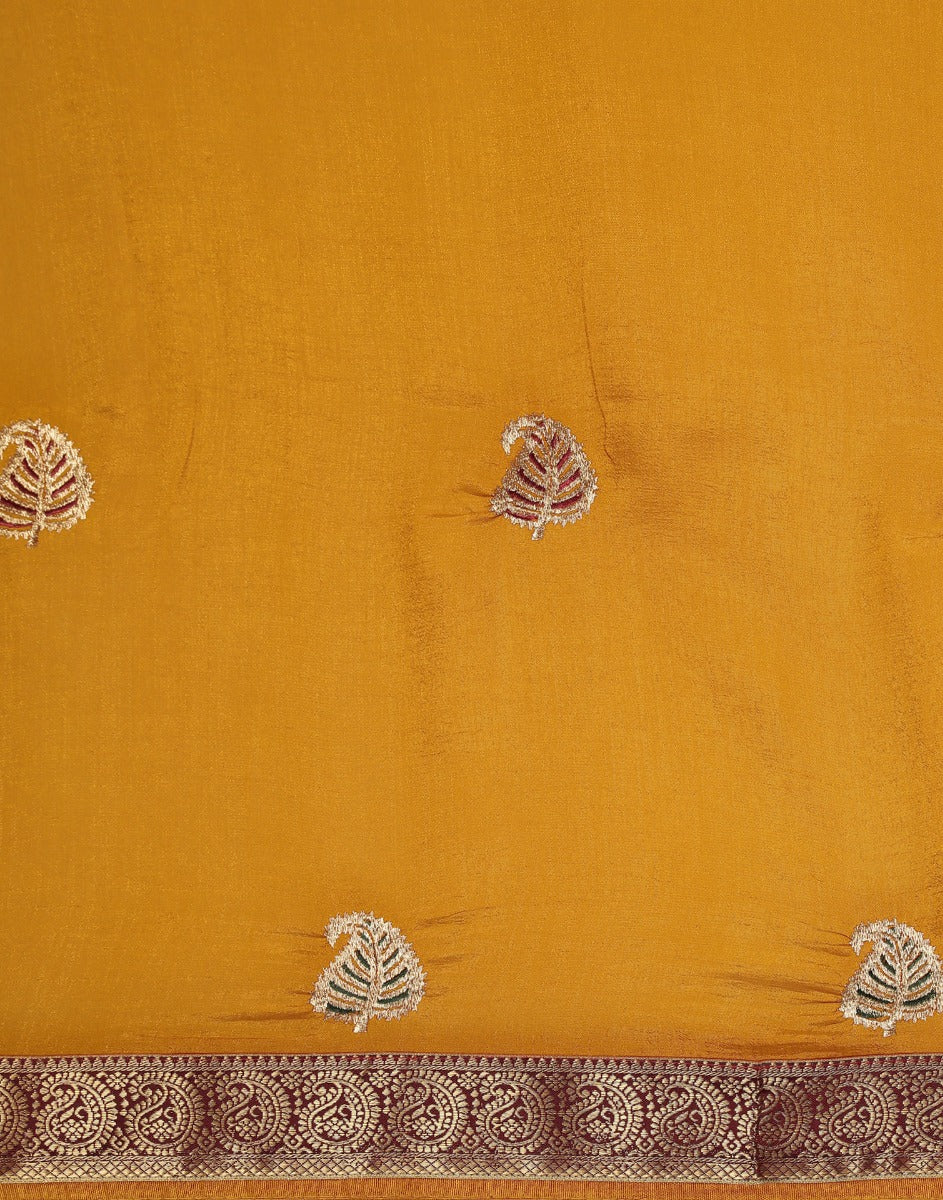 Mustard Yellow Embroidered Saree | Leemboodi
