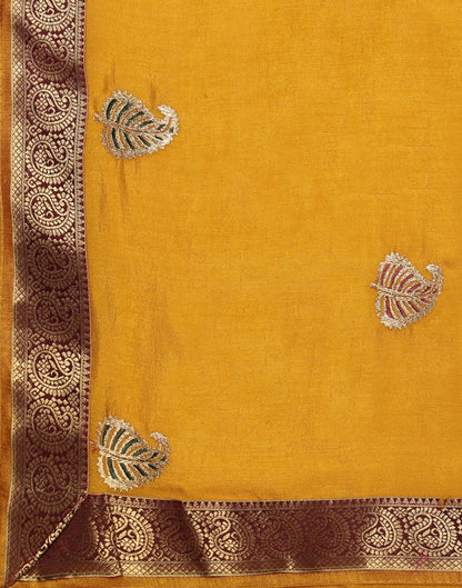 Mustard Yellow Embroidered Saree | Leemboodi