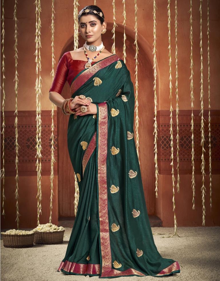 Dark Green Embroidered Saree | Leemboodi