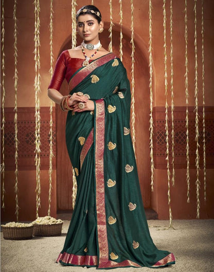 Dark Green Embroidered Saree | Leemboodi