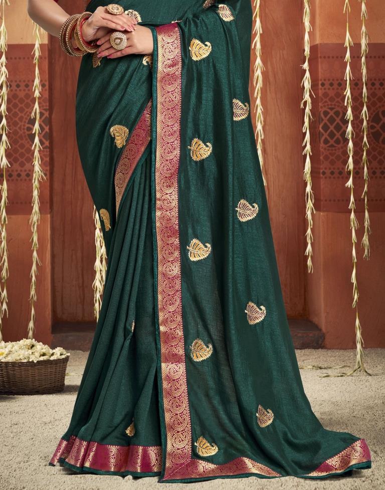 Dark Green Embroidered Saree | Leemboodi