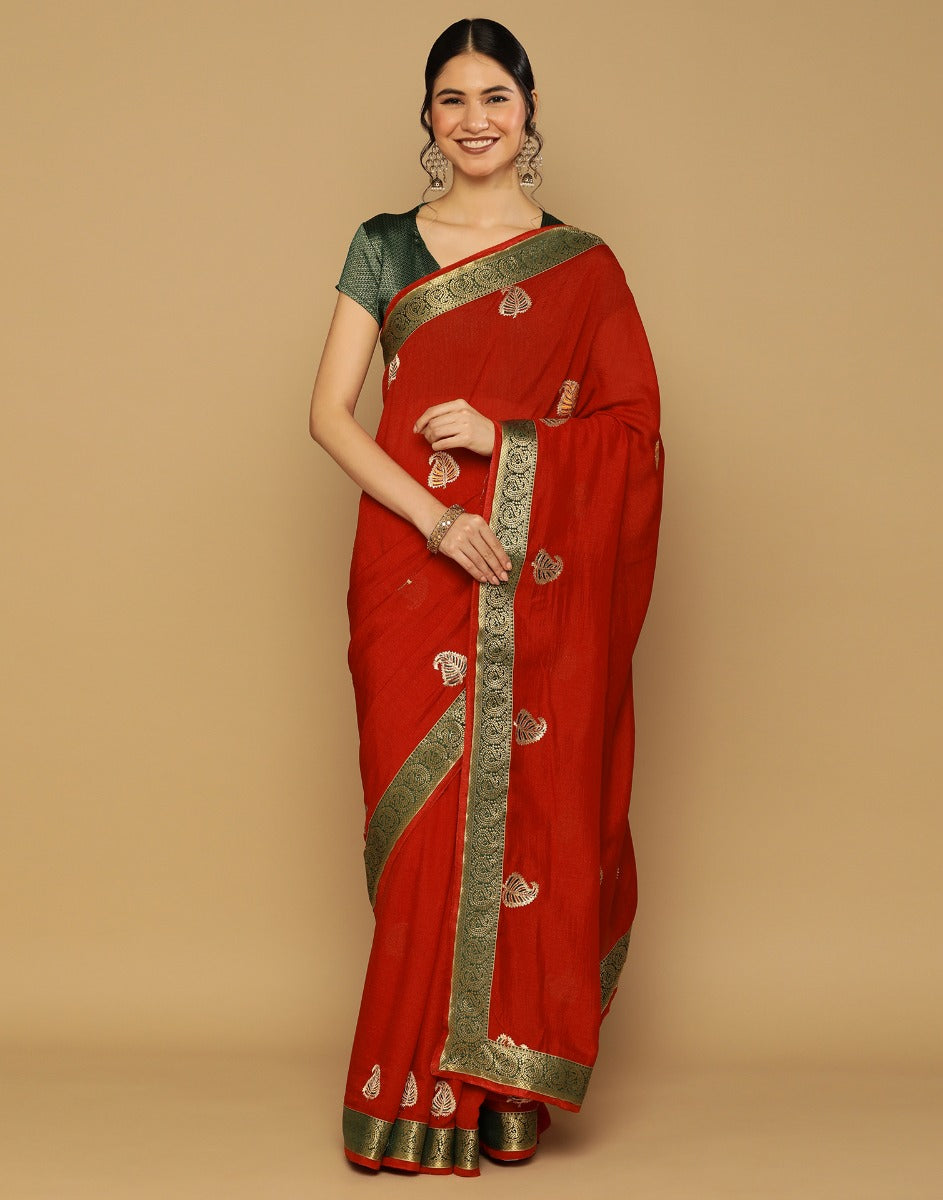Red Embroidered Saree | Leemboodi