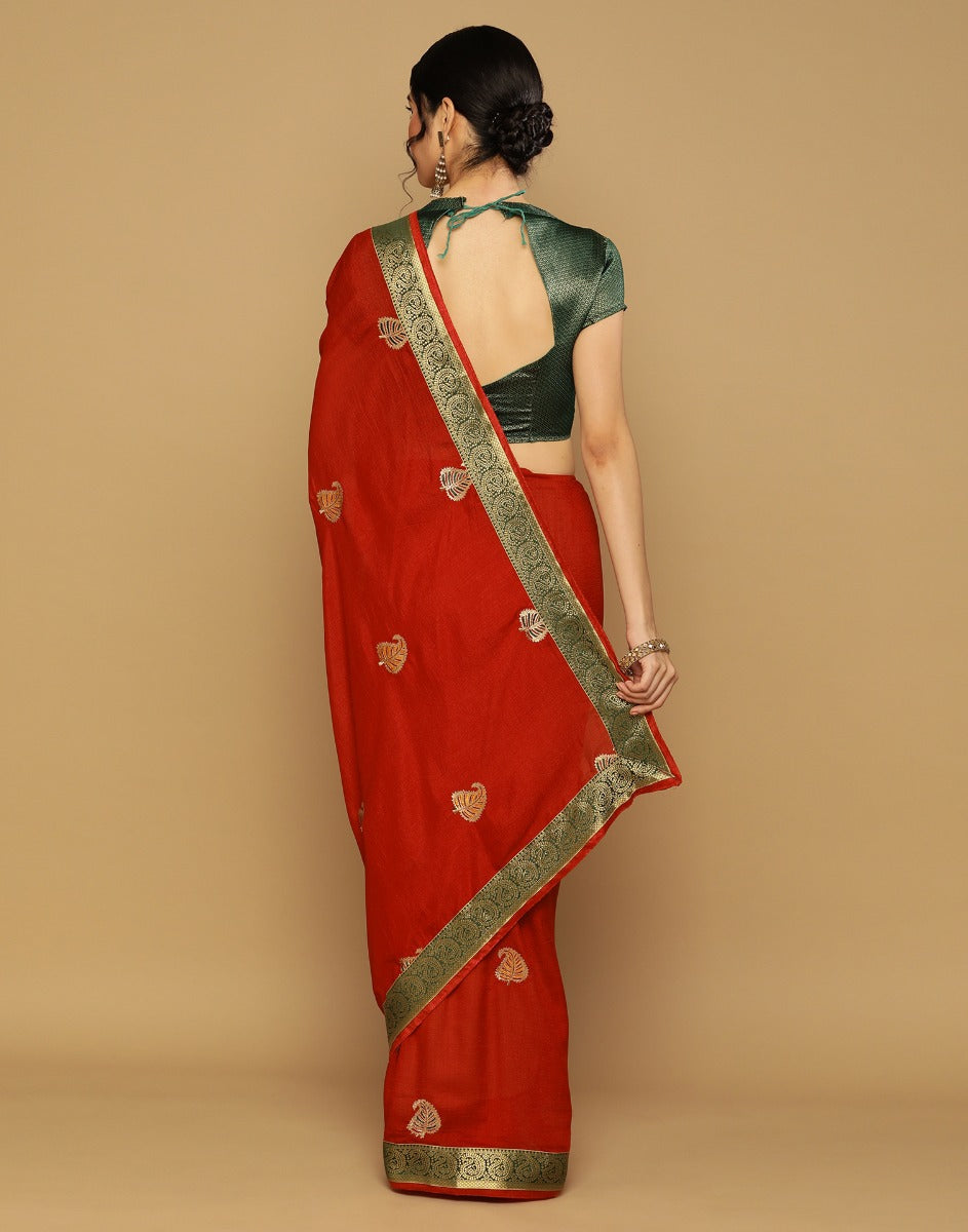 Red Embroidered Saree | Leemboodi
