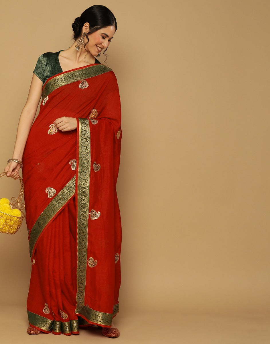 Red Embroidered Saree | Leemboodi