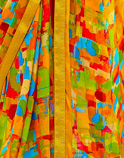 Mustard Yellow And Multicolour Geometric Printed Saree | Leemboodi