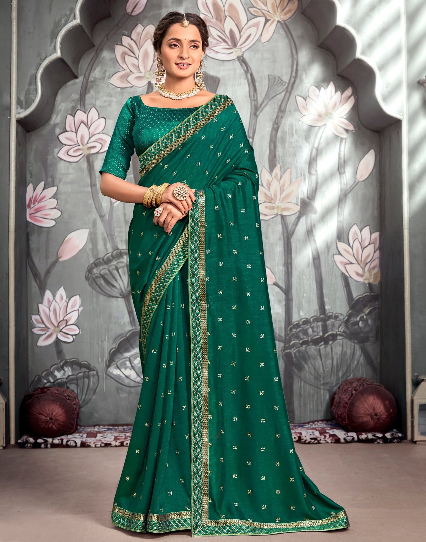 Dark Green Printed Saree | Leemboodi
