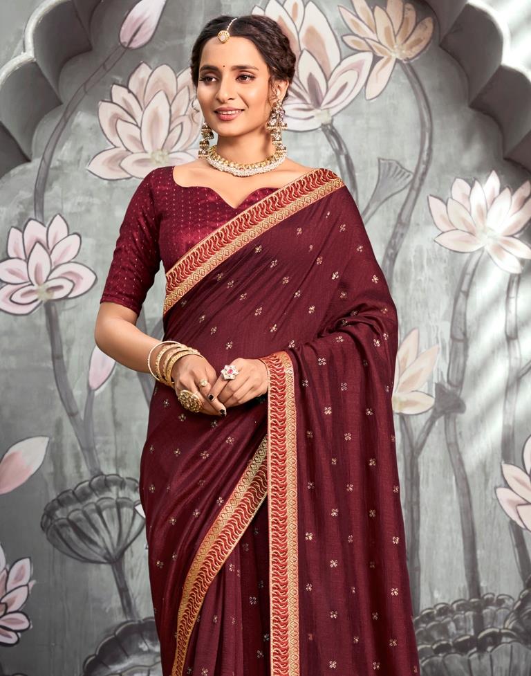 Maroon Vichitra Printed Saree | Sudathi