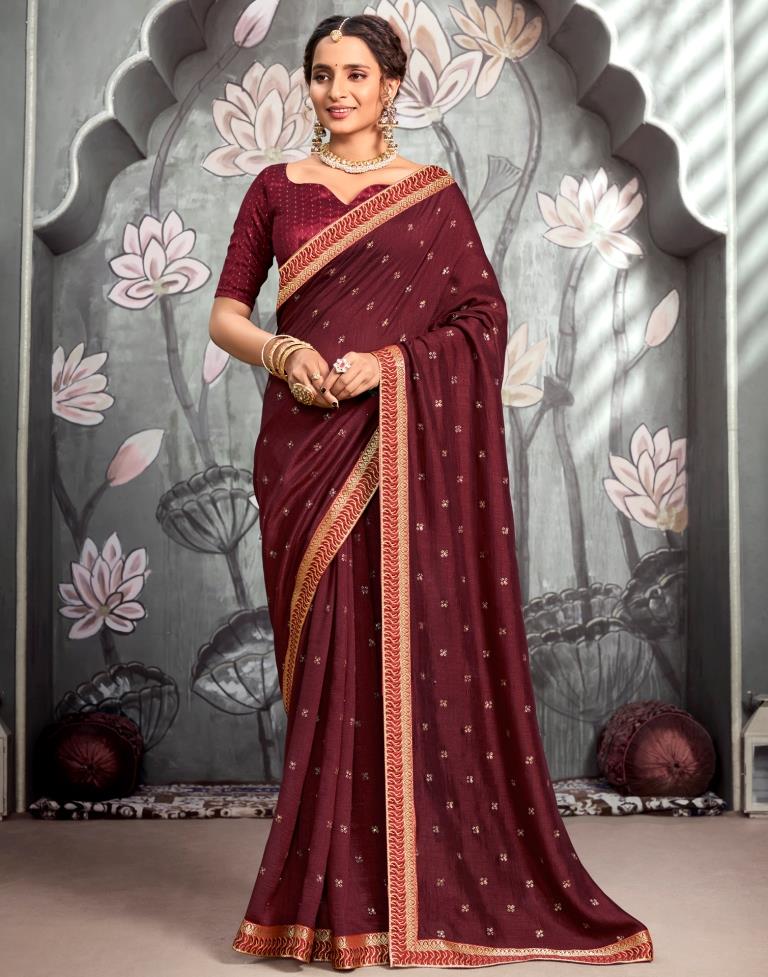 Maroon Vichitra Printed Saree | Sudathi