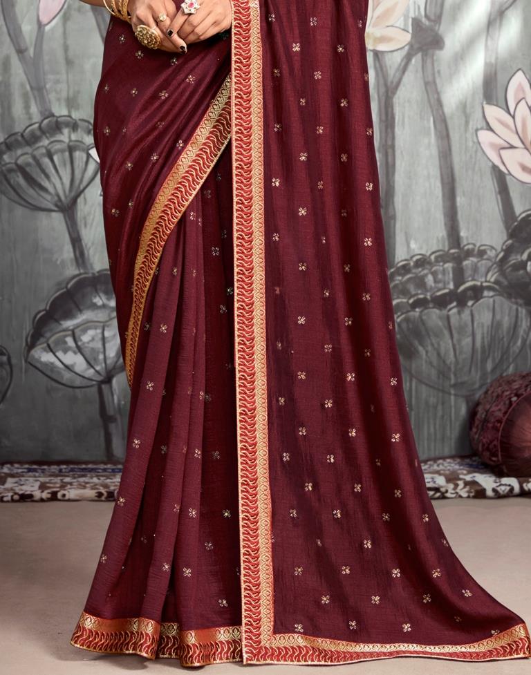 Maroon Vichitra Printed Saree | Sudathi