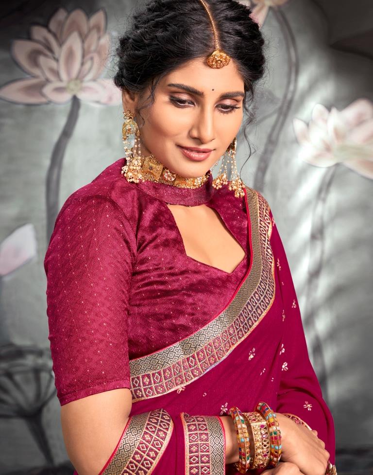Dark Pink Printed Saree | Leemboodi