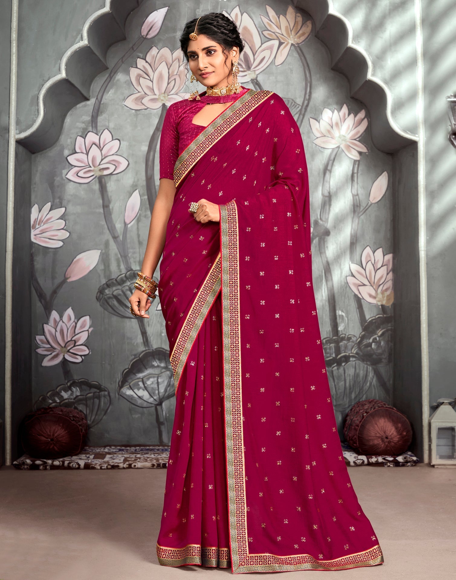 Dark Pink Printed Saree | Leemboodi