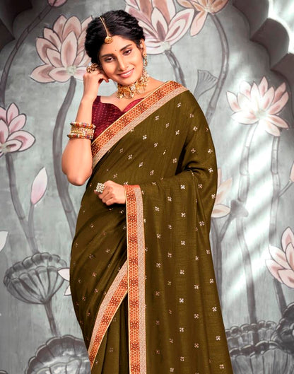 Dark Olive Green Printed Saree | Sudathi