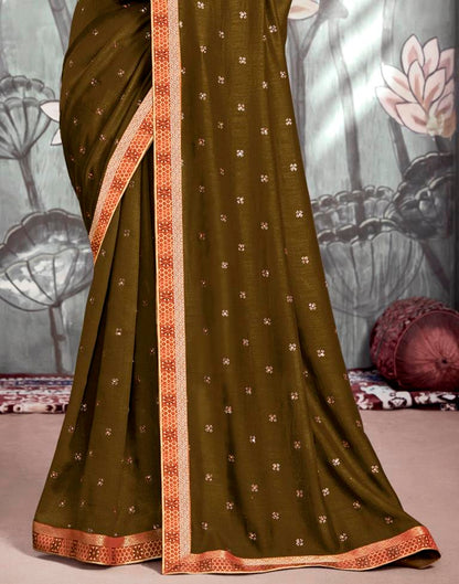 Dark Olive Green Printed Saree | Sudathi