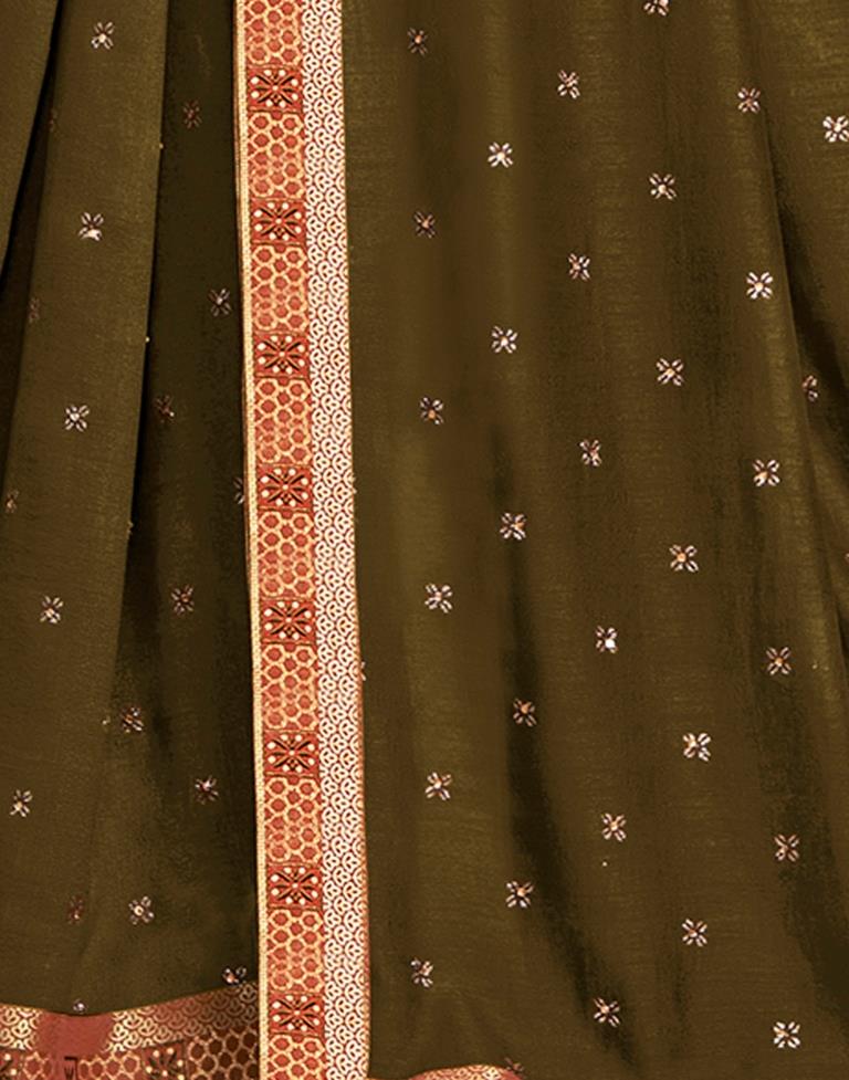 Dark Olive Green Printed Saree | Sudathi