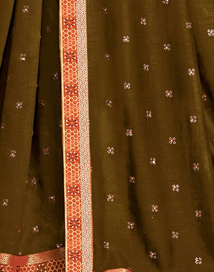 Dark Olive Green Printed Saree | Sudathi