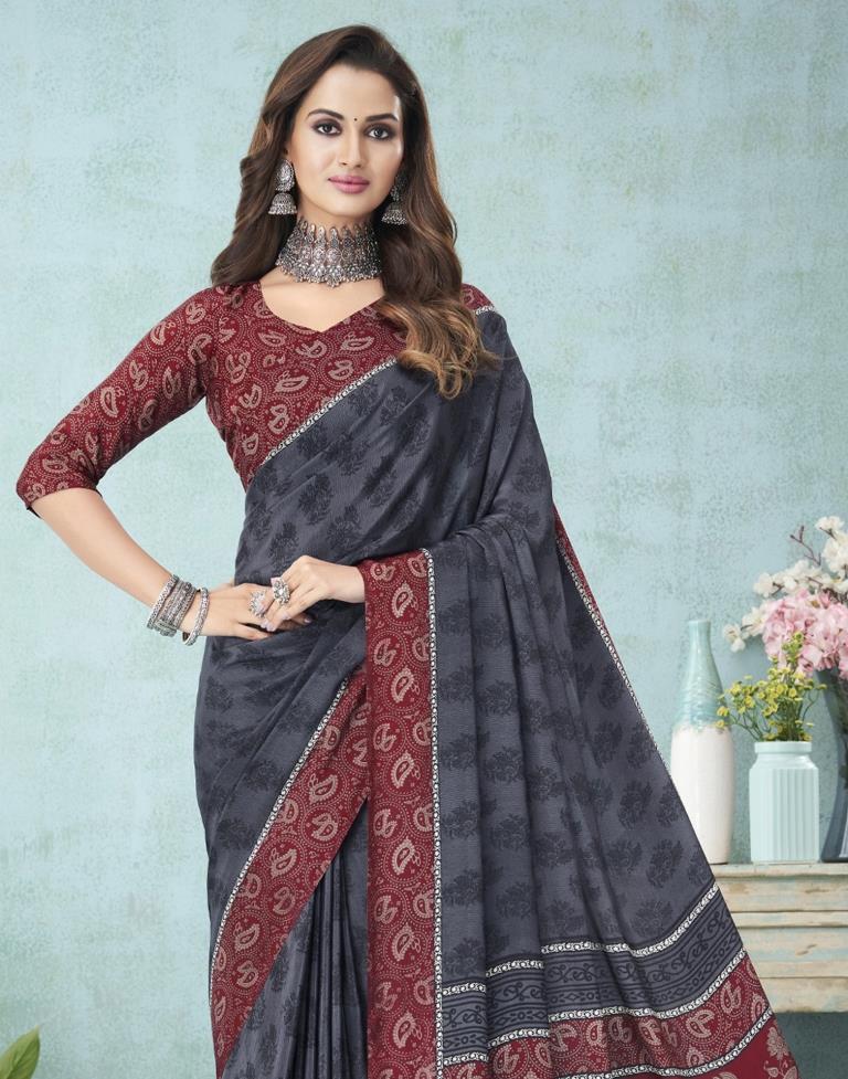 Dark Grey Printed Saree | Leemboodi