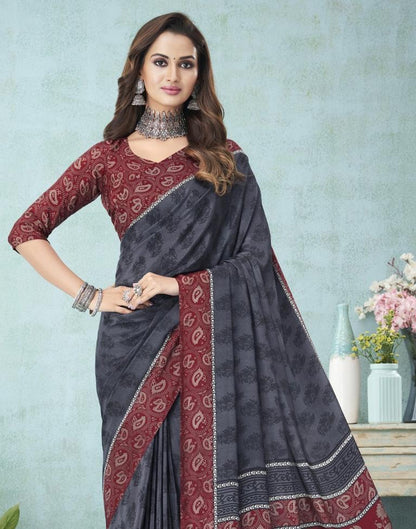 Dark Grey Printed Saree | Leemboodi