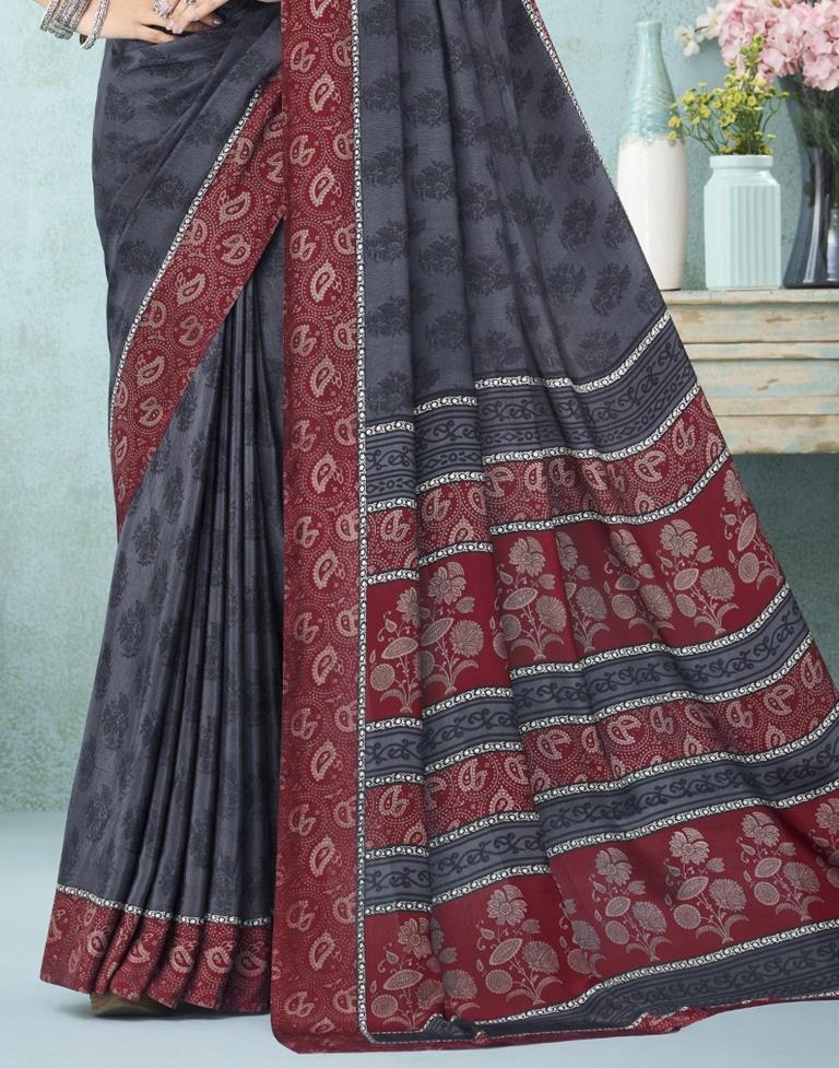 Dark Grey Printed Saree | Leemboodi