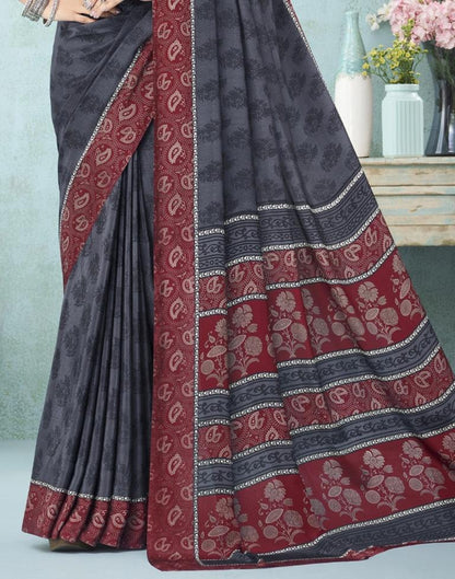 Dark Grey Printed Saree | Leemboodi